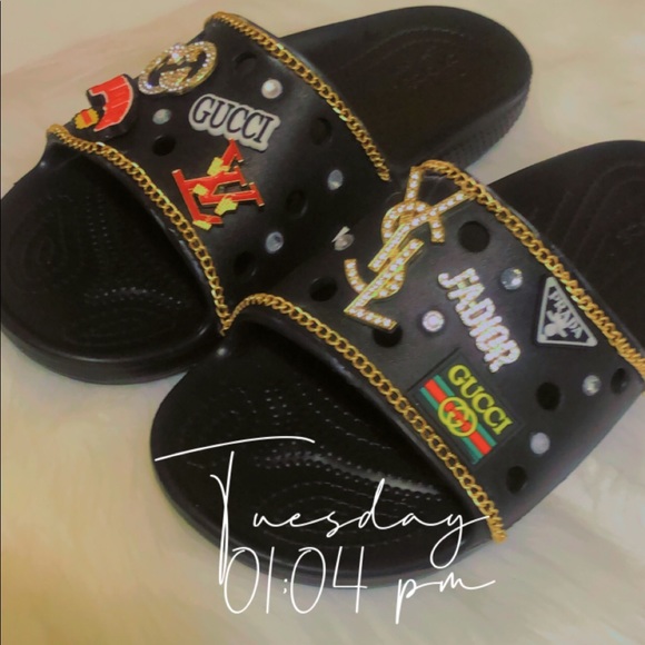 Sold‼️Custom designer crocs slides - Picture 1 of 2